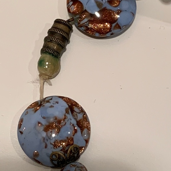 Blended Blue and Sparkly Brown Beaded Necklace - Picture 3 of 11